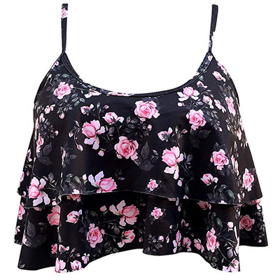 

Saidsome Women Girls Beach Retro Falbala Printed Flounce Bikini Top Chic Padded Swimwear