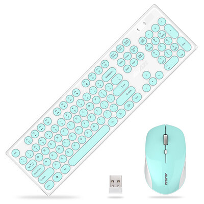 

AJAZZ 335i mute wireless mouse&keyboard set retro round punk keycap mint green desktop notebook home office keyboard