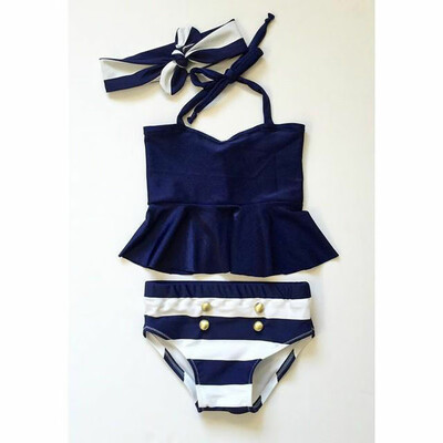 

Kids Baby Girl Bikini Suit Navy 3pcs set Swimsuit Swimwear Bathing Swimming