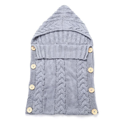 

Infant Swaddle Blankets Soft Thick Breathable Knit Stroller Wraps Sleeping Sack Keep Warm Outdoor Button Closure Hooded Design for