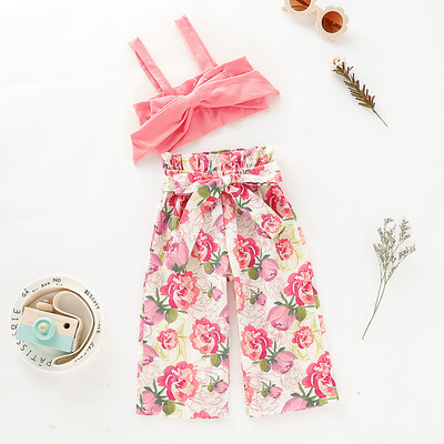 

3PCS Kid Baby Girl Ruffle Crop Tops Pants Trousers Outfit Clothes Summer 1-6Y US