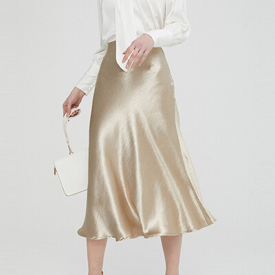 

Satin Trumpet High Waist Skirt Silver Gold Long Skirt Metallic Color Party Skirt