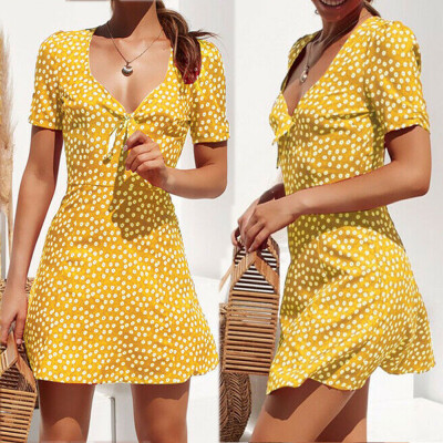 

Women Summer Casual Short Sleeve Evening Party Beach Dress Short Mini Dress