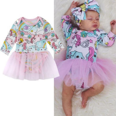 

Cute Soft Baby Girls Unicorn Romper Playsuit Party Dress Long Sleeve Clothes