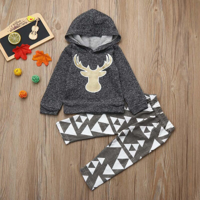 

2Pcs Newborn Infant Baby Boy Girl Deer Hooded TopsPants Outfits Clothes Set