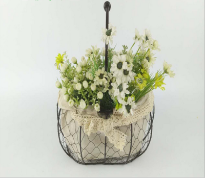 

American Rural iron art grid linen small flower basket garden home decoration living room storage basket