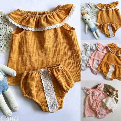 

Newborn Kid Baby Girl Short Sleeve Tops Lace PP Pants Sunsuit Outfit Clothes Set