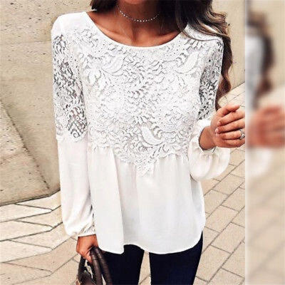 

Summer Fashion Women Ladies Lace Loose Shirt Casual Long Sleeve T Shirt Tops Blouse