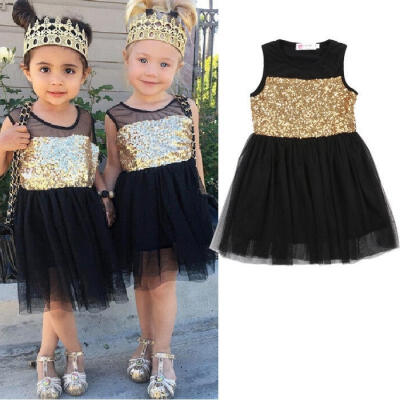 

Fashion Kids Baby Girls Golden Princess Party Sleeveless Tutu Tulle Dress 2-7Y
