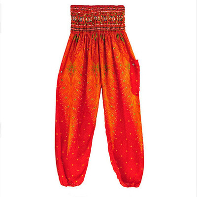

NeillieN Outdoor Yoga Pants Printed Loose Thin Bohemia Lantern Pants Thailand Peacock High Waist Sports Pants with Pocket