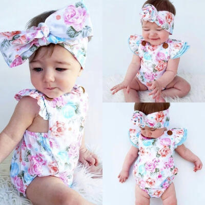 

Adorable Baby Girls Floral Romper Bodysuit One-pieces Summer Clothes Sunsuit Set