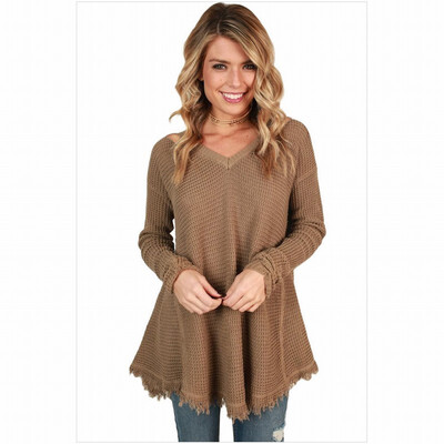 

V-neck long-sleeved off-the-shoulder sweater casual knit sweater womens