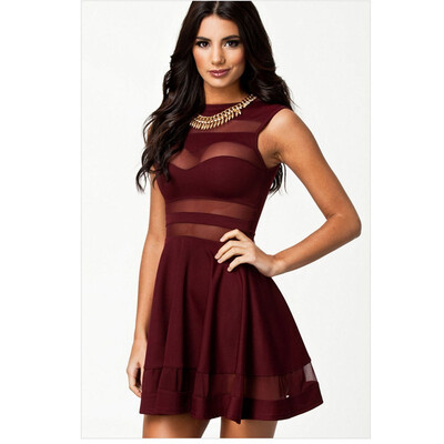 

Womens Mesh Sexy Perspective Blood Skateboard Sleeveless Mini Dress