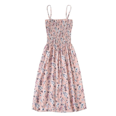 

Womens Ruched Floral Print Spaghetti Strap Sweet A-Line Dress
