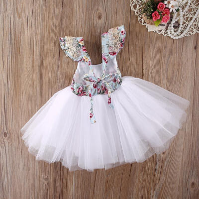 

Elegant Baby Girls Floral Tulle Dress Party Gown Formal Bridesmaid Dresses