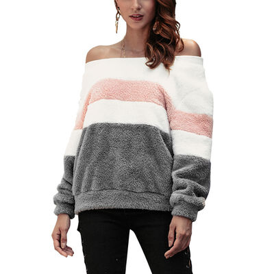 

Women Stripe Print Hoodies Round Neck Pullover Long Sleeve Casual Solid Color Loose Tops