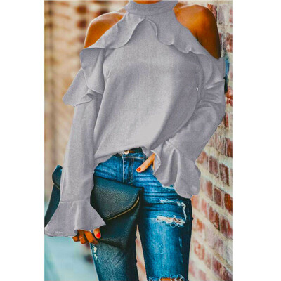 

Women High Neck Cold Shoulder Long Sleeves Ladies Pullover Jumper Tops Blouse