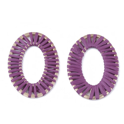 

Handmade Raffia Woven Linging Rings with Alloy Findings Oval Ring Light Gold Purple 48x34x2mm Inner Diameter 285x155mm