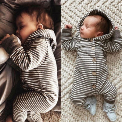 

Newborn Baby Girl Boy Striped Hooded Romper Jumpsuit Bodysuit Outfits Clothes