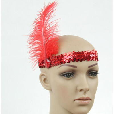 

Feather Headband 1920s Flapper Sequin Headpiece Costume Head Band Party Favor Headwear