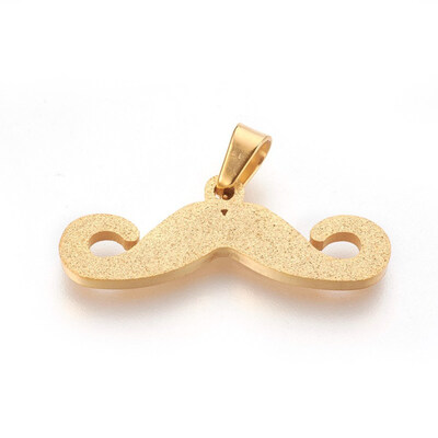 

304 Stainless Steel Textured Pendants Beard Golden 12x32x2mm Hole 4x5mm
