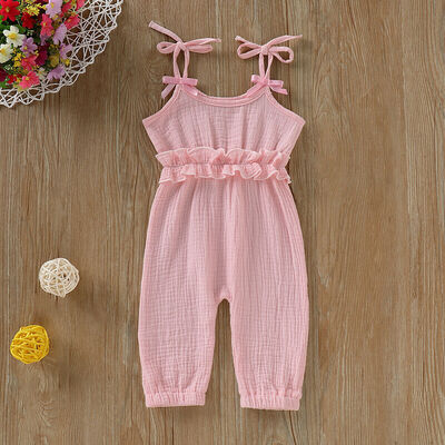 

Baby Girl Strap Jumpsuit Bodysuit Ruffled Playsuit Solid Cotton Outfits