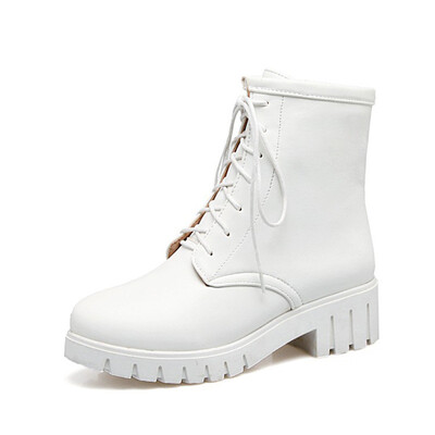 

IDIFU Womens Casual Block Low Heel Platform Short Martin Boots Round Toe Lace up Ankle Booties