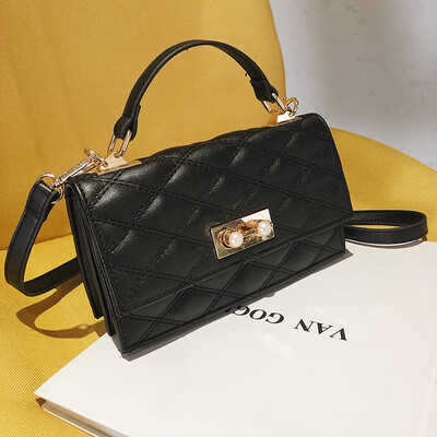 

Qiao Bani 2019 new European&American style fashion solid color embroidery thread flip lock buckle handbag shoulder diagonal female bag