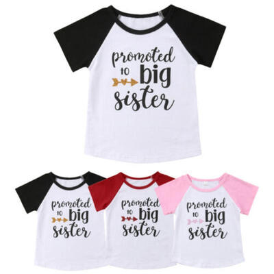 

Toddler Baby Girls Summer T-shirt -Promoted to big sister Print Graphic Tee Tops