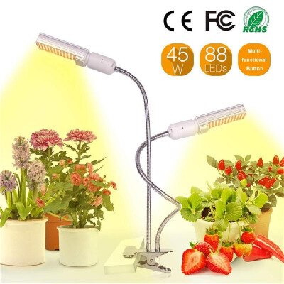 

LED Grow Light for Indoor Plant Sun-like Full Spectrum Plant Grow LED Bulb E2627 45W Timer Function Dual-head Gooseneck Strong Cl