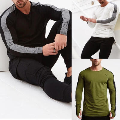 

3 Colors Men Fit Gym Long Sleeve T-Shirt Casual O Neck Tops Solid Bodybuilding Muscle Tee