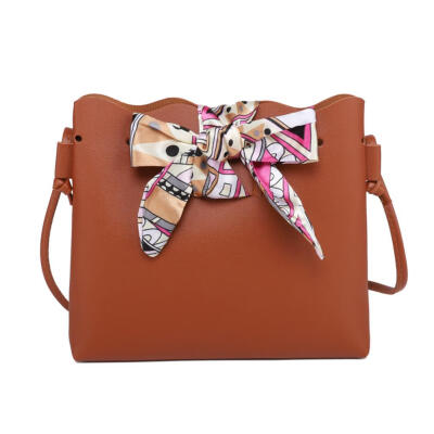 

Women Bowknot Shoulder Handbags PU Leather Crossbody Messenger Bucket Bag
