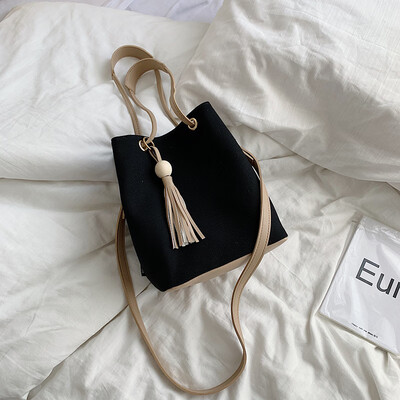 

Summer leisure bag ins simple canvas bucket womens bag new 2019 Korean version of Joker shoulder Messenger bag