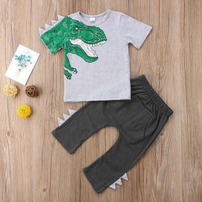 

Kids Baby Boy Girl Dinosaur Casual Top T Shirt Pants Trousers Outfit Set Clothes