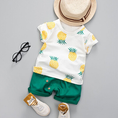 

Toddler Baby Kids Boys Pineapple T-shirt Tops Solid Short Casual Outfit Set