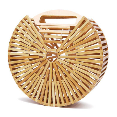 

Women Round Rattan Bag Handmade Bamboo Tote Bag Fashion Hollow Beach Bag Bohemian Handbags