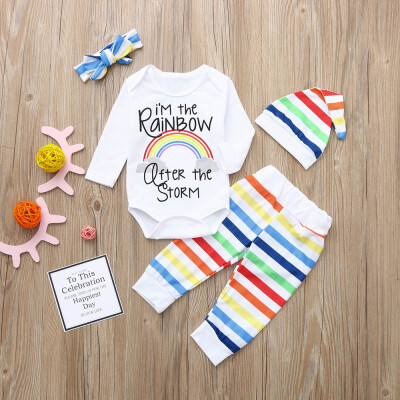 

Newborn Baby Girl Boy Letter Rainbow Romper Tops Bodysuit Pants Hat Clothes Set