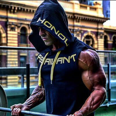 

Men Gym Sleeveless Vest Bodybuilding Hooded Tank Top Muscle Clothing T-Shirt New