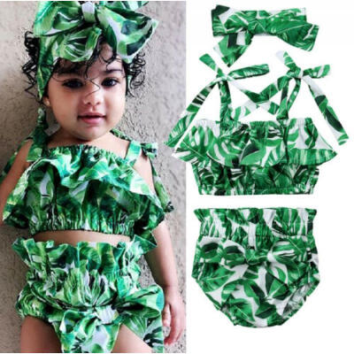 

USA Toddler Baby Kids Girls Floral Strap Crop Tops Shorts Headband Outfits Set