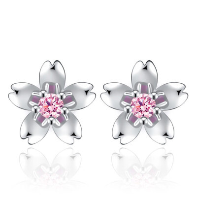 

Fashion Cherry Blossoms Flower CZ Crystal LadiesCute Stud Earrings Women Jewelry Birthday Gift E230