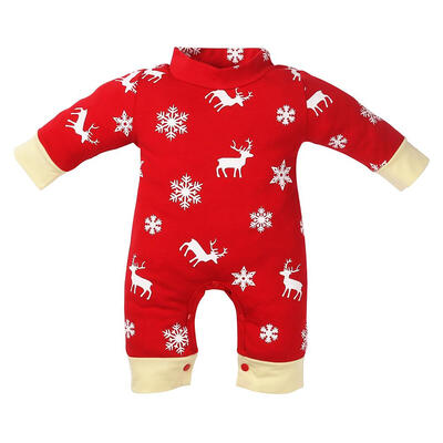 

Christmas Newborn Baby Romper Long Sleeve Red Snowflake Deer Print Jumpsuit