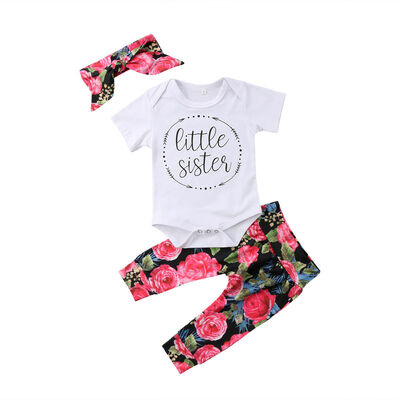 

3Pcs Newborn Baby Girl Romper Long Pants Leggings Headband Outfits Clothes