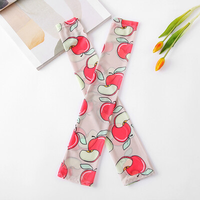 

New digital printing sunscreen grid ice silk sleeves female cartoon outdoor riding travel ice sleeve women factory wholesale
