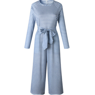 

Starmoon Women Long Sleeve Round Neck Pants Stripe Ladies Leotard Jumpsuit Rompers