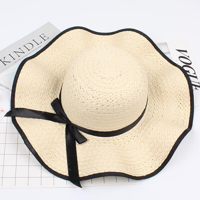 

Women Sun Straw Hat Bowknot Large Wide Brim Floppy Casual Summer Beach Cap Seaside Holiday Hat