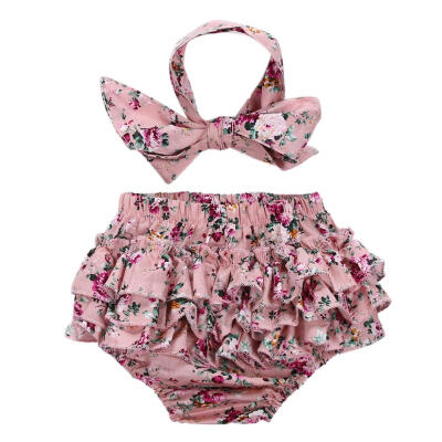 

2pcs Infant Baby Girls Pink Flower Floral Briefs Headband Clothes Set