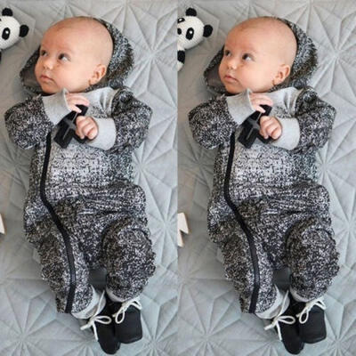 

Newborn Infant Kids Baby Boy Girls Hooded Romper Bodysuit Jumpsuit Clothes Outfit