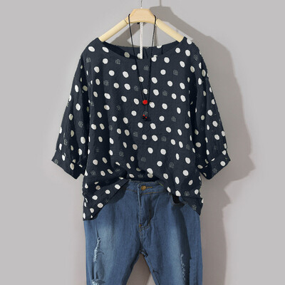 

Starmoon Womens Casual Plus Size Cotton Tops Tee T Shirt Vintage Boho Dot Loose Blouse