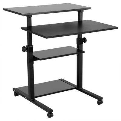 

Greensen Wooden Mobile Standing Computer Work Station Desk Adjustable Height Rolling Presentation Cart