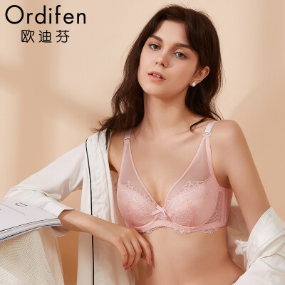 

Ou Difen thin section bra 2018 new ladies sexy large size underwear women gathered bra lace breathable thin bra bra XB8357 clear purple 3475A